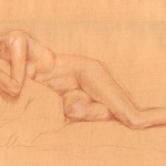 Reclining Nude, colored pencil on prepared paper