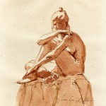 Seated Female Nude, pen and ink with ink wash
