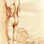 Standing Male Nude, pen and ink with ink wash