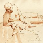 Male Nude, pen and in with ink wash