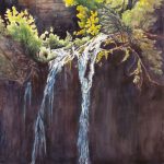 Hanging Lake is a pen and ink with watercolor