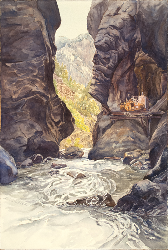 Box Canyon Ouray is a pen and ink with watercolor